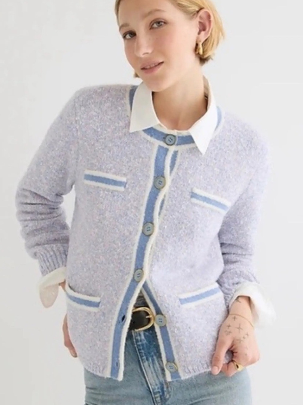 J. Crew Marled Sweater Lady Jacket Lilac Blue Pale Seascape Cardigan Small Wool